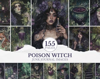 Poison Witch Junk Journal Images Kit Fantasy Scrapbooking Journaling Pages Dark Botanical Ephemera Potions Witchy Dark Spell Poisonous Plant