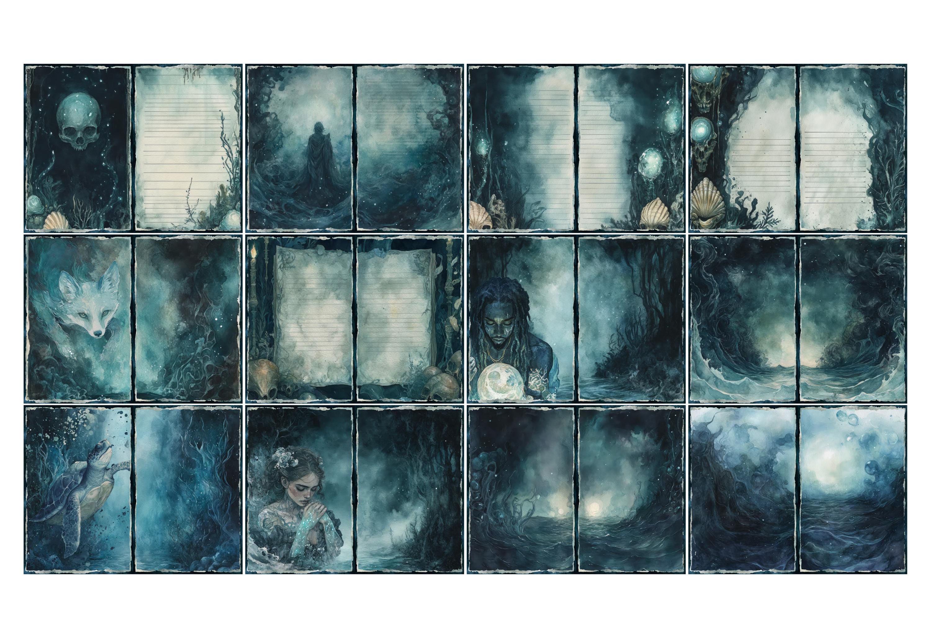 Sea Witch Junk Journal Spreads, Double Page Mermaid Layouts, Ocean ...
