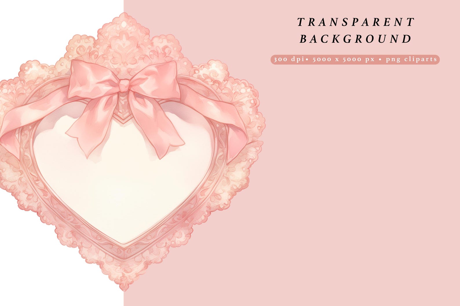 Pink Coquette Heart Frame Clipart Set, Romantic Bow Border Frames, Lace ...