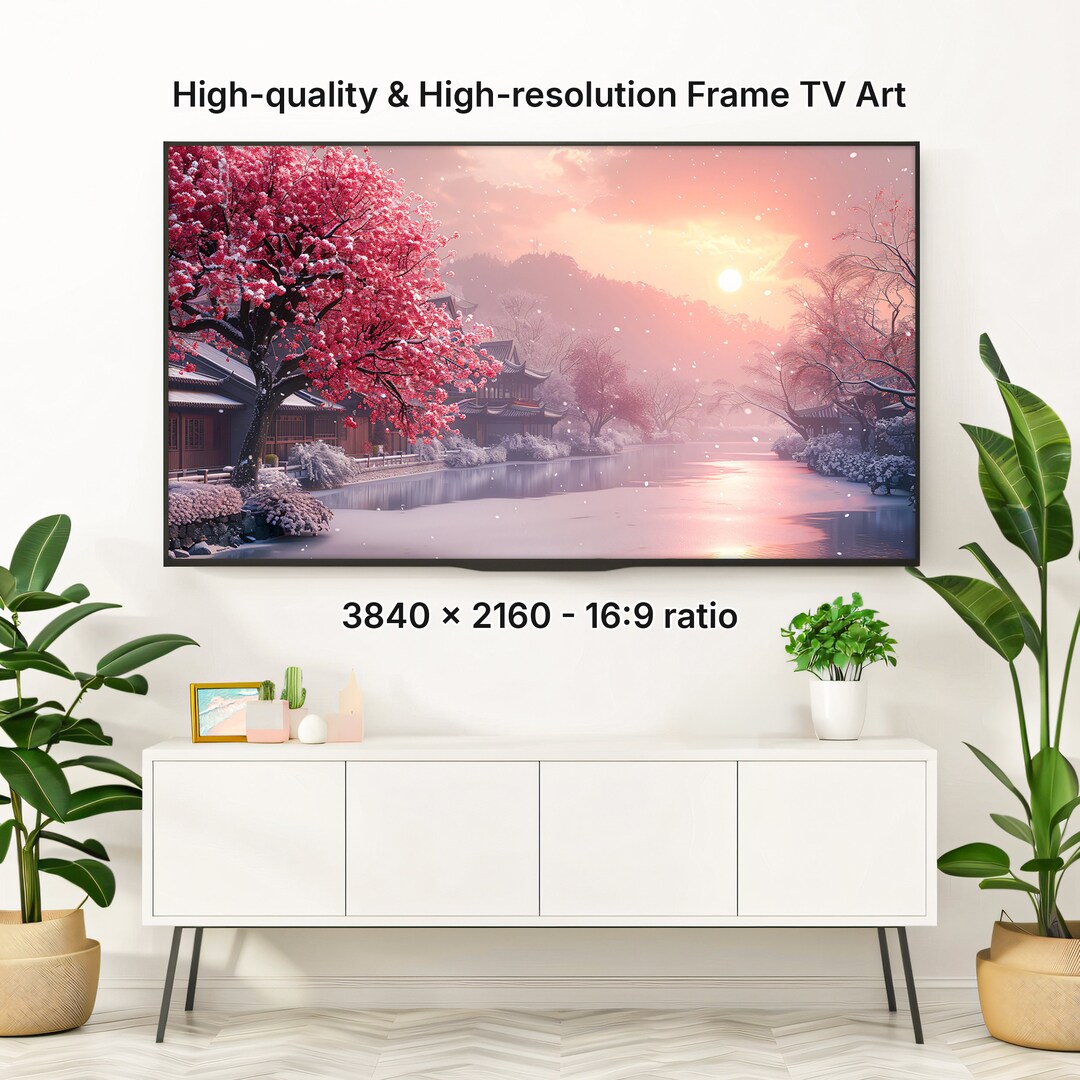 Frame TV Winter Spring Art, Cherry Blossoms Field, Sakura Art, Vintage ...