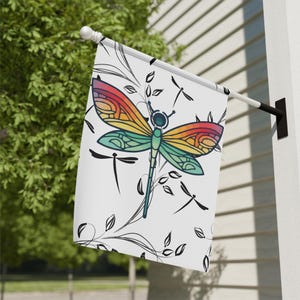 Garden & House Banner, dragonfly flag, double sided flag, gardener gift, house warming, custom yard decor, outdoor house yard seasonal flag