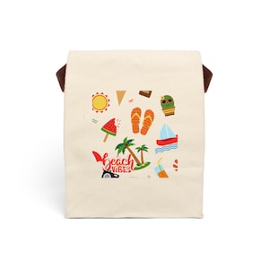 Canvas Lunch Bag With Strap, beach vibes lunch bag, 100% cotton canvas, best friend gift, holiday, coworker, teacher, back to school gift