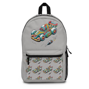 Colorful Race Car Backpack | Kids School Bag, Fun Travel Accessory, Gift for Boys, Back to School, Birthday Present, Personalized Name