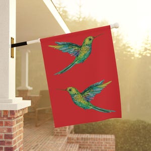 Garden & House Banner, hummingbird flag, house banner, gardener gift, double sided flag, outdoor yard seasonal flag, custom yard decor