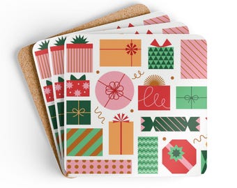 Posavasos de corcho festivos, regalo para anfitriones, salvamanteles de corcho, decoración alegre y luminosa, cojín para mesas, juego de 4