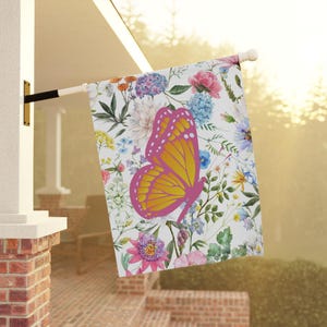Garden & House Banner, butterfly flag, double sided flag, gardener gift, house warming gift, custom yard decor, outdoor yard seasonal flag