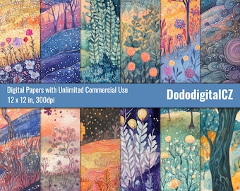 Papel digital "Hermoso atardecer" / Uso comercial ilimitado / Papel estampado / Textura / Naranja y rosa / Caprichoso / Álbum de recortes / Imprimible