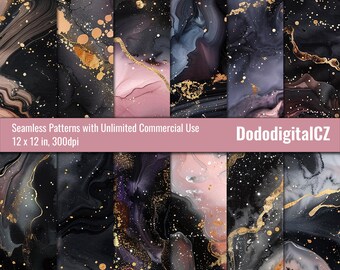 Patrón sin costuras de mármol con galaxia de acuarela / Uso comercial ilimitado / Digital / Textura / Estrellas / Mujeres / Caprichoso / Álbum de recortes / Imprimible
