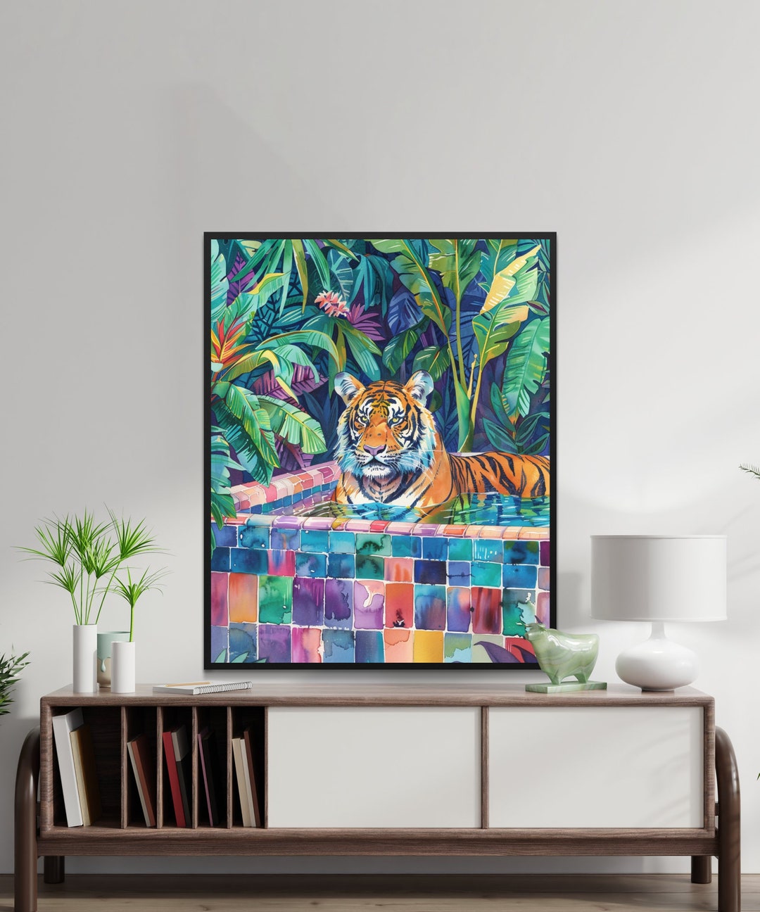 Colorful Tiger Art Print, Printable Wall Art, Modern Jungle Decor ...