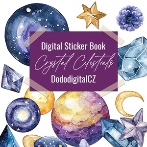 Kristaller Celestials Goodnotes klistermärkespaket | Digitala klistermärken | Förbeskurna klistermärken | Planer Sticker Kit | Galax och planeter | Universum