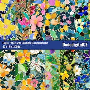 Mosaic Seamless Pattern | Unlimited Commercial Use | Patterned Paper | Texture | Spring | Garden | Glass and Stone | Scrapbook | Printable