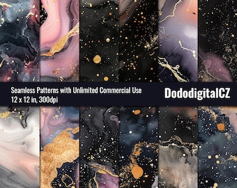 Modèle sans couture de marbre galaxie aquarelle | Utilisation commerciale illimitée | Numérique | texturés | Etoiles | Nuit | Album | Imprimable