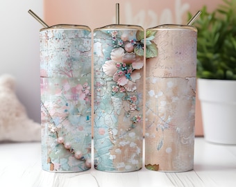 Vintage Floral Shabby Chic Tumbler Wraps Set, 20 Unzen Skinny Tumbler Sublimation Designs, nahtloser digitaler Download, kommerzielle Nutzung