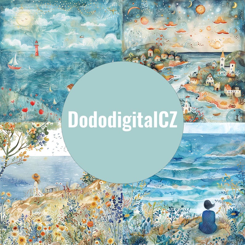 By the Sea Digital Paper | Unlimited Commercial Use | Patterned Paper ...