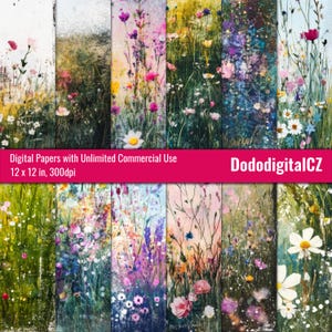 Digitaal papier Morning Blooms | Onbeperkt commercieel gebruik | Patroonpapier | Textuur | Weide | Bloemen | Sereen | Plakboek | Afdrukbaar