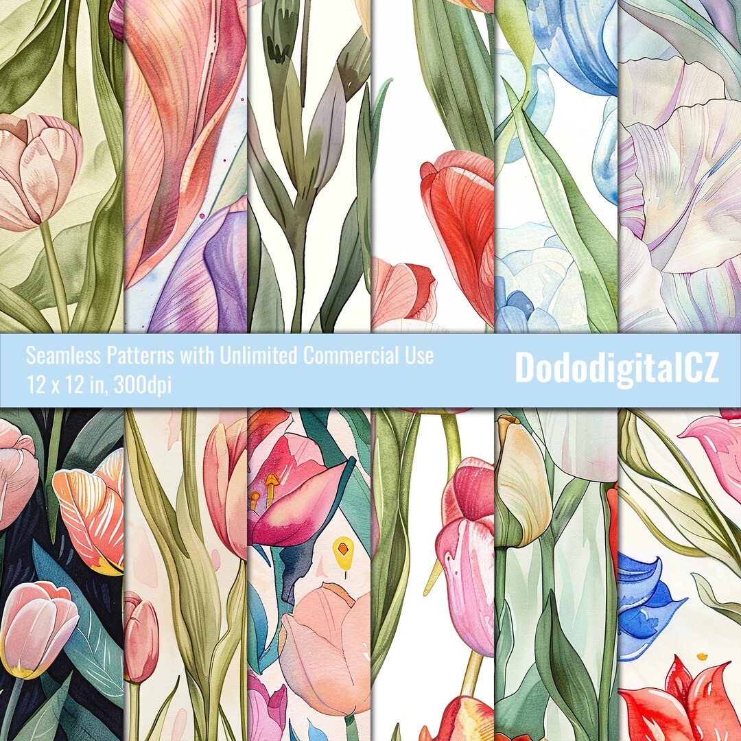 Tulip Seamless Patterns | Unlimited Commercial Use | Digital Floral ...