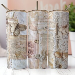 Vintage Collage Tumbler Wraps, 20oz Skinny Tumbler Design, Seamless Digital Download, Shabby Chic Printable, Commercial Use