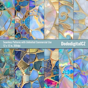 Mosaic Seamless Pattern | Unlimited Commercial Use | Patterned Paper | Texture | Opal | Golden | Glass and Stone | Scrapbook | Printable