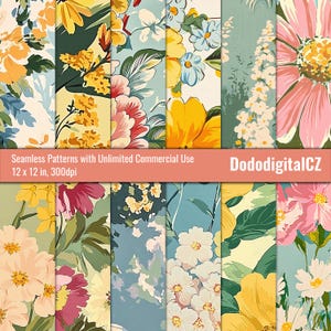Naadloos zomers rustpatroon | Onbeperkt commercieel gebruik | Patroonpapier | Textuur | Bloemen | Bloemen | Plakboek | Afdrukbaar