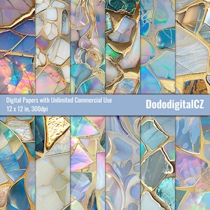 Mosaic Seamless Pattern | Unlimited Commercial Use | Patterned Paper | Texture | Opal | Golden | Glass and Stone | Scrapbook | Printable