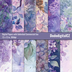 Lilac Dreams Digital Paper | Unlimited Commercial Use | Patterned Paper | Texture | Purple Meadow | Floral | Garden | Scrapbook | Printable