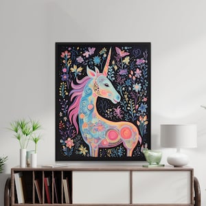 Colorful Unicorn Printable Wall Art Poster, Magical Unicorn Decor, Kids Room Art, Whimsical Animal Art Print, Nursery Wall Decoration