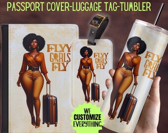 Personalized Passport cover luggage tag Girl Love travel gift set Black Girl Magic Custom passport cover gift for mom Girl trip catch flight
