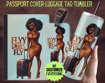 Personalized Passport cover luggage tag Girl Love travel gift set Black Girl Magic Custom passport cover gift for mom Girl trip catch flight