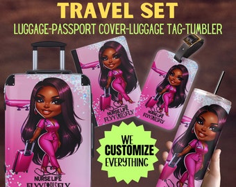 Nurse Luggage set Girl travel Luggage Girl trip Personalized luggage travel bag Custom Passport holder Passport Gift for Nurse life RN gift
