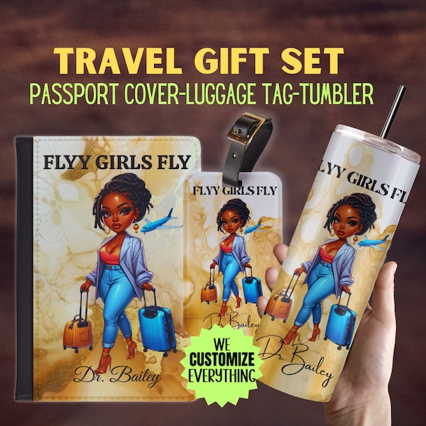 Personalized Passport cover luggage tag Girl Love travel gift set Black Girl Magic Custom passport cover gift for mom Girl trip catch flight