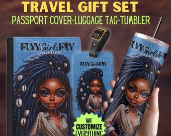 Personalized Passport cover luggage tag Girl Love travel gift set Black Girl Magic Custom passport cover gift for mom Girl trip catch flight