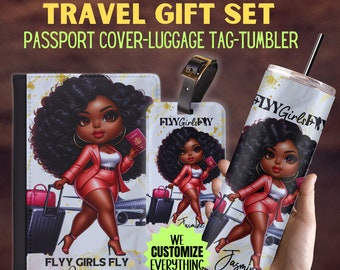 Personalized Passport cover luggage tag Girl Love travel gift set Black Girl Magic Custom passport cover gift for mom Girl trip catch flight