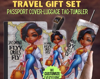 Personalized Passport cover luggage tag Girl Love travel gift set Black Girl Magic Custom passport cover gift for mom Girl trip catch flight