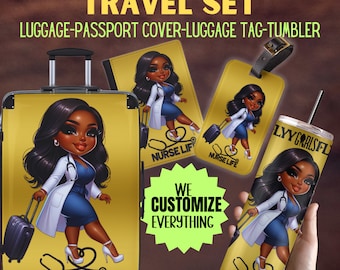 Nurse Luggage set Girl travel Luggage Girl trip Personalized luggage travel bag Custom Passport holder Passport Gift for Nurse life RN gift