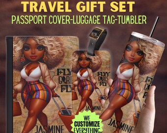 Personalized Passport cover luggage tag Girl Love travel gift set Black Girl Magic Custom passport cover gift for mom Girl trip catch flight