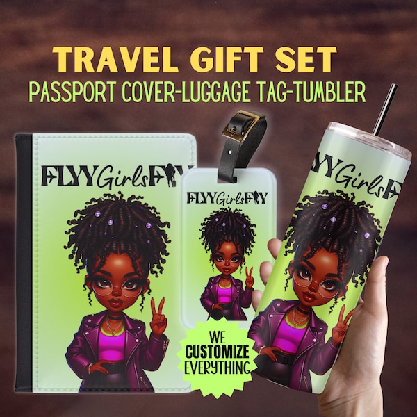 Personalized Passport cover luggage tag Girl Love travel gift set Black Girl Magic Custom passport cover gift for mom Girl trip catch flight