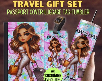 Personalized Passport cover luggage tag Girl Love travel gift set Black Girl Magic Custom passport cover gift for mom Girl trip catch flight