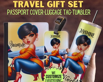 Personalized Passport cover luggage tag Girl Love travel gift set Black Girl Magic Custom passport cover gift for mom Girl trip catch flight
