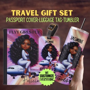Personalized Passport cover luggage tag Girl Love travel gift set Black Girl Magic Custom passport cover gift for mom Girl trip catch flight