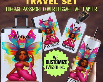 Luggage set Girl travel Luggage Girl trip Personalized luggage travel bag Custom Passport holder Passport Gift for Nurse life RN gift