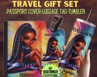 Personalized Passport cover luggage tag Girl Love travel gift set Black Girl Magic Custom passport cover gift for mom Girl trip catch flight