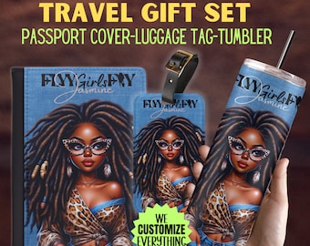 Personalized Passport cover luggage tag Girl Love travel gift set Black Girl Magic Custom passport cover gift for mom Girl trip catch flight