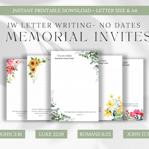 Carta conmemorativa de JW 2025 Campaña de redacción de cartas pioneras Campaña conmemorativa del sacrificio de rescate de Jesús Cartas ministeriales imprimibles