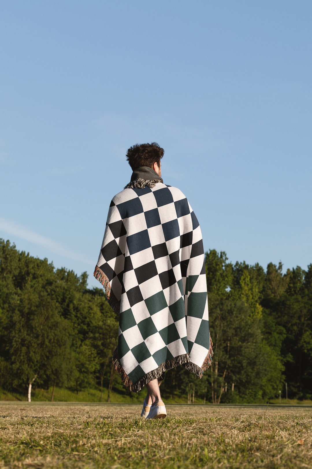 Black White Check Multi Color Blue Forest Green Checker Board Blanket