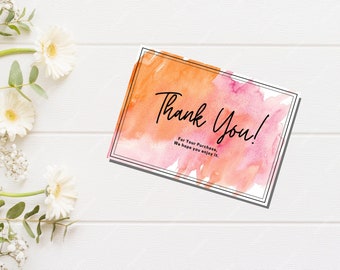 Thank You Card • Watercolor Pattern Design • Printable Unique Thank You Card • Thank You For Order Packaging Card • Small Business Card