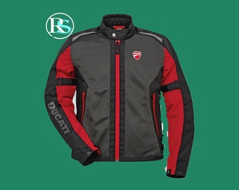 Handmade Men's Ducati Textile MotoGP Motorcycle Racing Leather Jacket, Cordura Motorbike Designer Biker Ducati Leather Jacket, Gift For Him