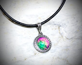 Crystal Mood Necklace: Color Change Pendant, Leather Cord