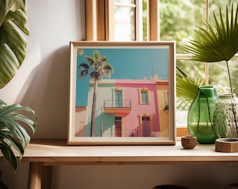 Caribbean Beach House Art Print: Geometric Minimalist Summer Decor (Digital Download)