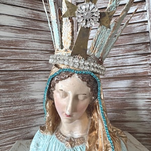 Virgin Mary bust Reproduction Mary bust Crowned Madonna bust Virgin Mary statue Virgin Mary with crown Catholic statuary Catholic altar