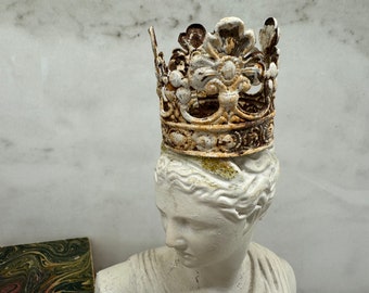 Rusty patina crown, Crown cake topper, Metal lace crown, Crown for cherub statue, Religious statue crown, French Nordic, French Country